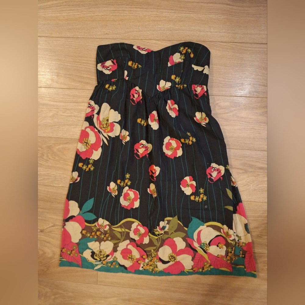 House of Spy floral cotton babydoll dress, strapless or spaghetti strap, size XS